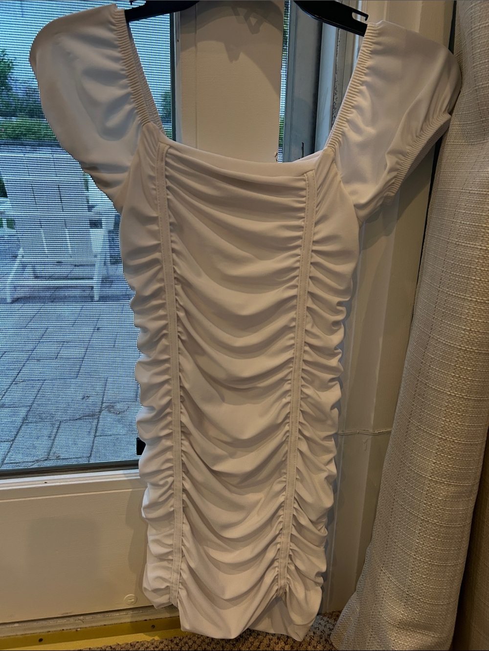 Girls White Ruched Formal Dress